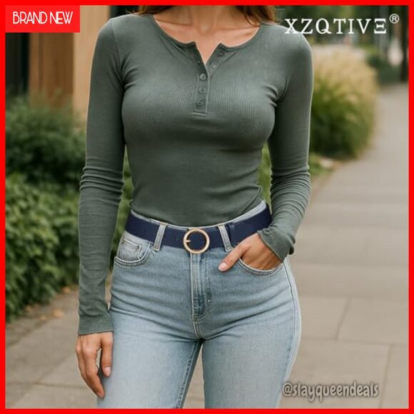 Women\'s Vegan Leather Belt with Gold Circle Buckle, Adjustable 25-54 Inch main image 5